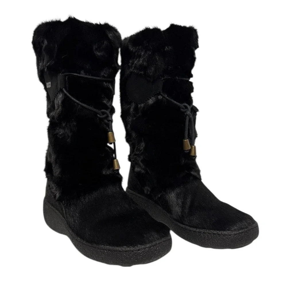 Oscar Apres Ski Fur Lined Winter Holiday Chic Tall Snow Cozy Boots Black 36 or 6